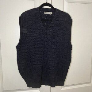 Vintage Chronicles Sweater Vest Mens L Navy Blue Grandpa Made USA Knit Neutral